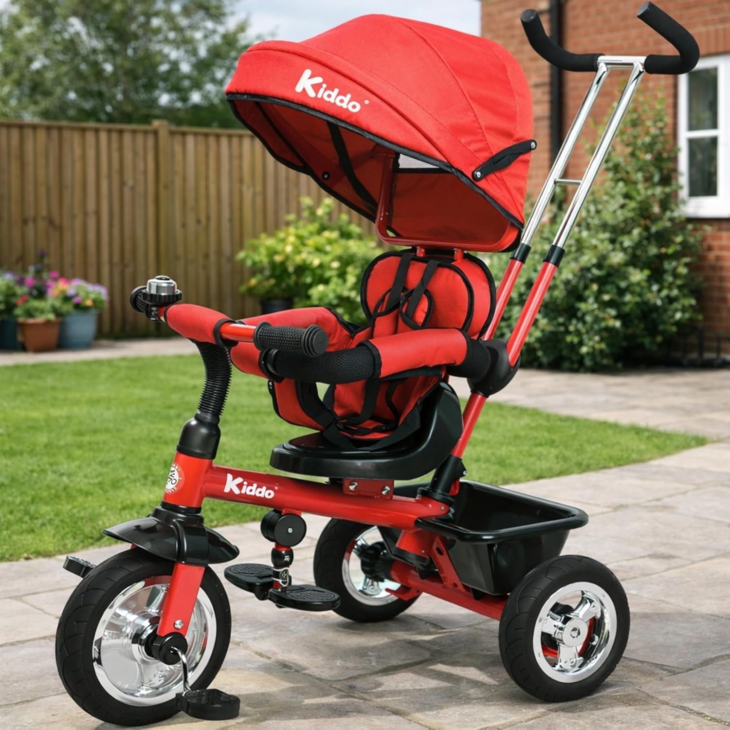 4 in 1 Kids Tricycle Rotating Seat Sun Canopy Parent Push Trike Red