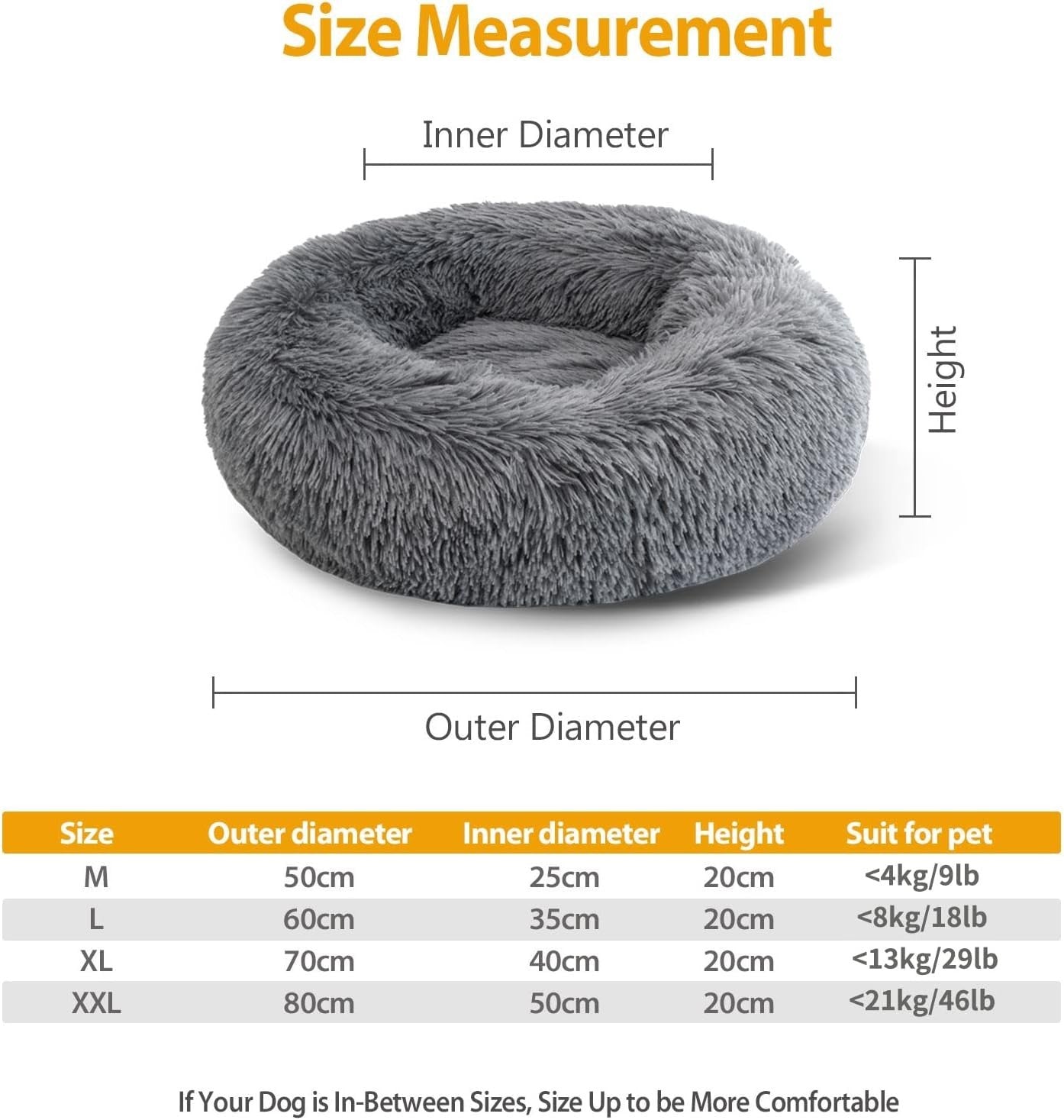 80cm Calming Donut Dog Bed Plush Round Anti Slip Washable