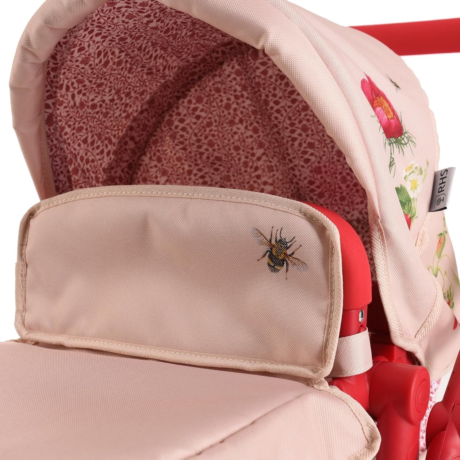 2-in-1 Dolls Pram Carrycot & Seat Adjustable Handle Cream & Berry Red Stroller