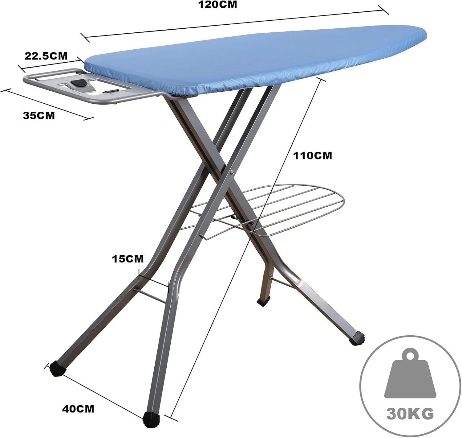 Extra Large Ironing Board Height Adjustable Foldable 120x45cm Cotton Cover