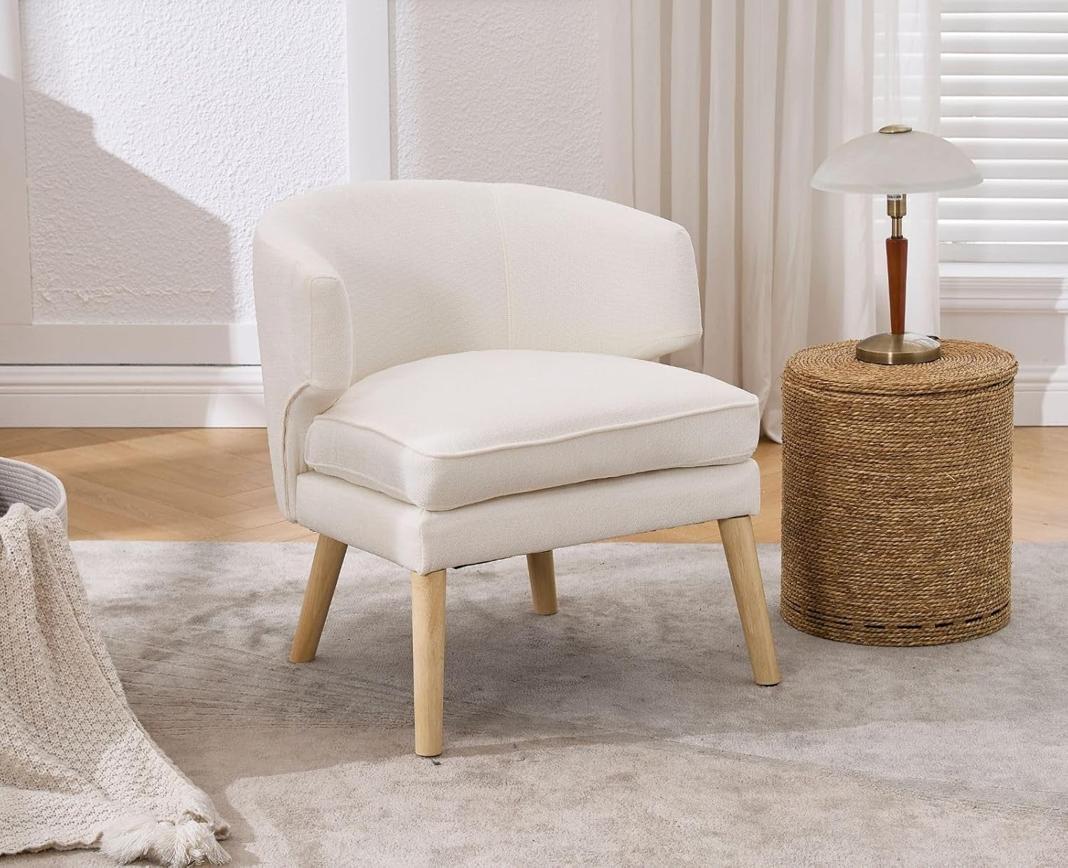 Beige Chenille Accent Chair Upholstered Tub Armchair