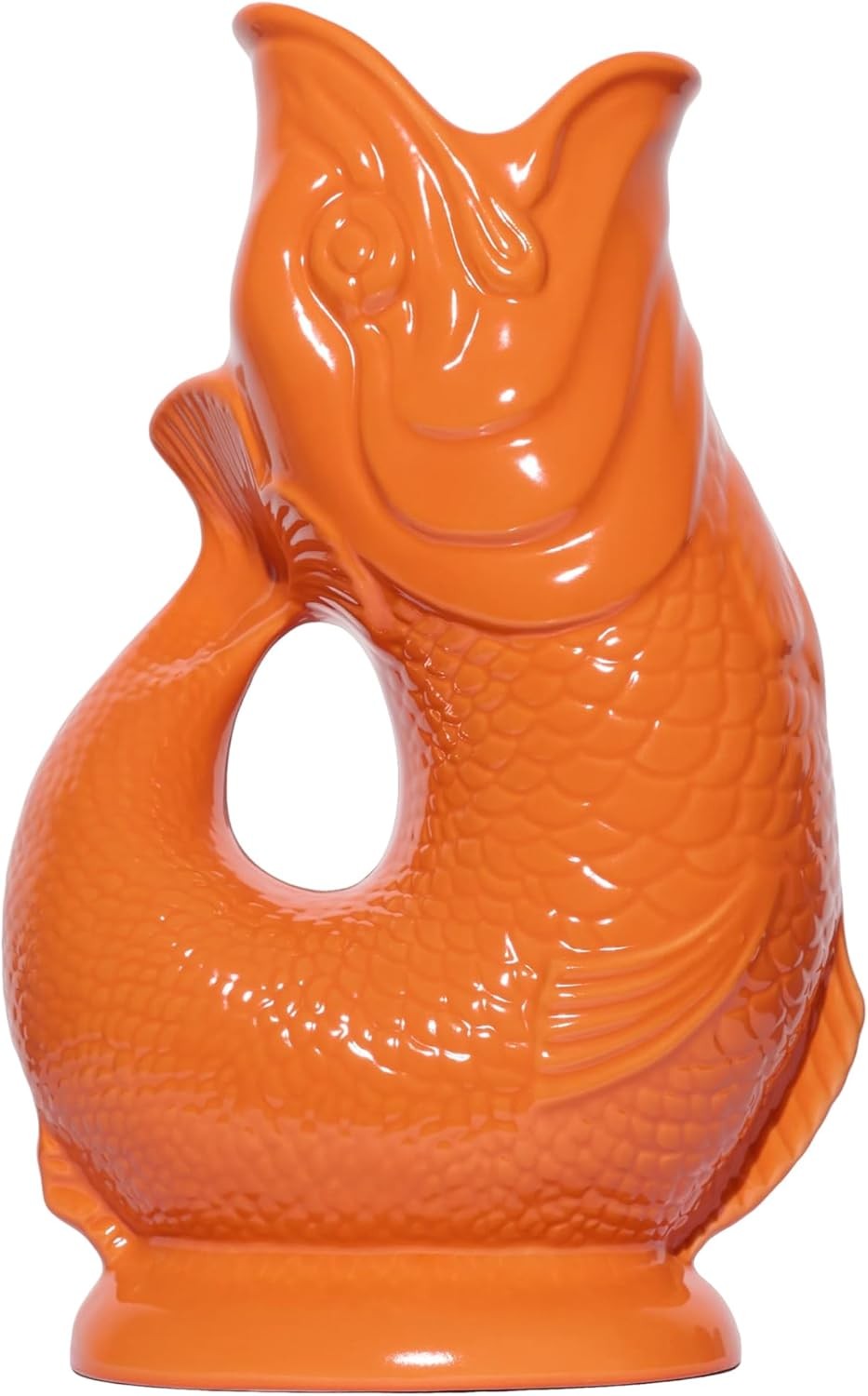XL 1.4L Orange Gluggle Jug – Ceramic Fish Pitcher Water Cocktail Wine Decanter
