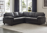 Black Genuine Leather L-Shape Corner Sofa with USB Ports Boston 5 Seater