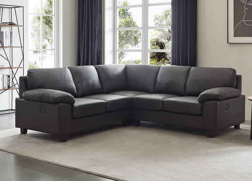 Black Genuine Leather L-Shape Corner Sofa with USB Ports Boston 5 Seater