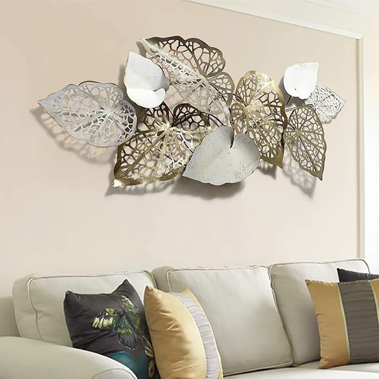 Large 3D Metal Leaf Wall Art Gold Iron Sculpture 143cm