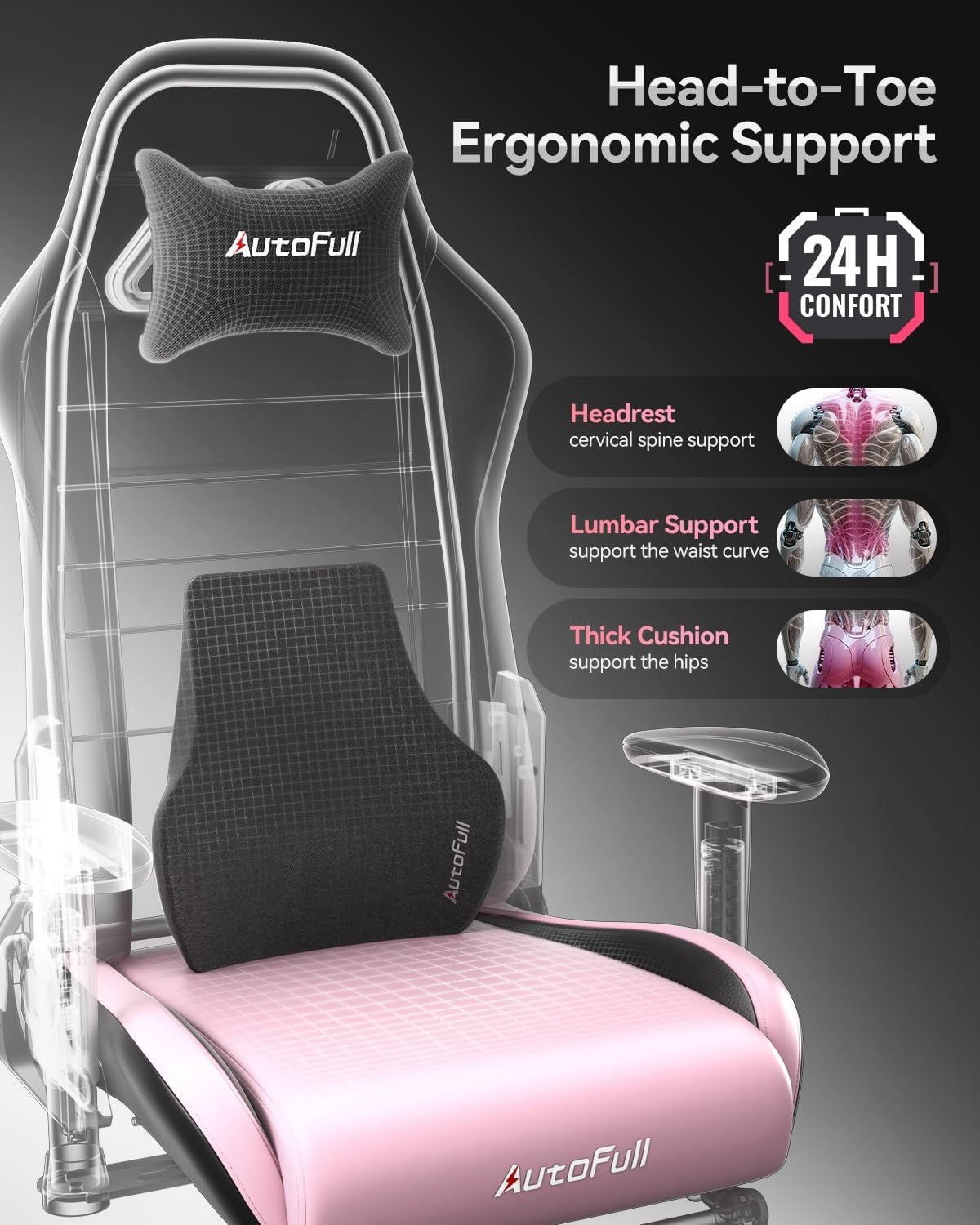 Ergonomic Gaming Chair PU Leather Recliner 3D Lumbar Footrest Pink