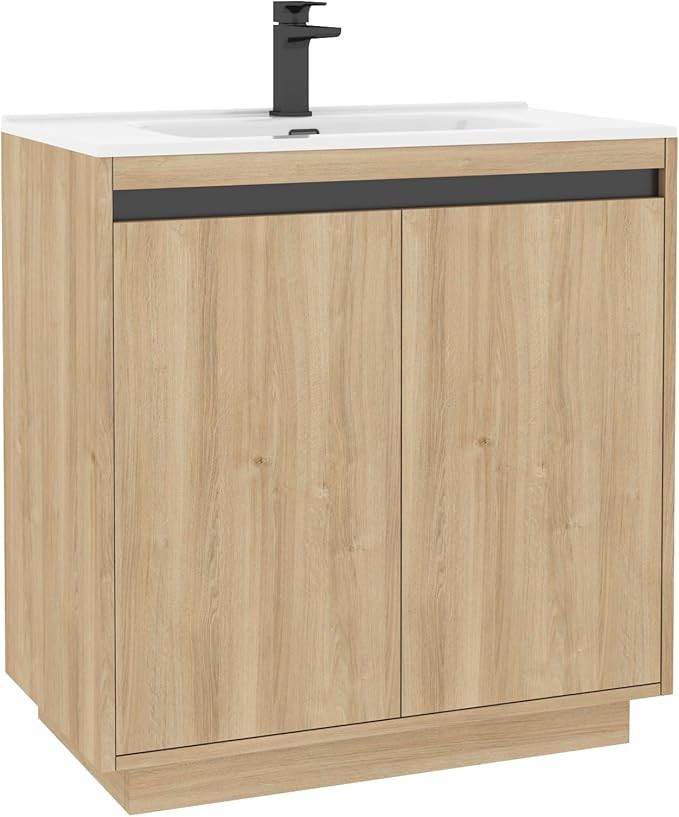 800mm Oak Floor Standing Vanity Unit with Basin Sink 2 Door Bathroom Cabinet