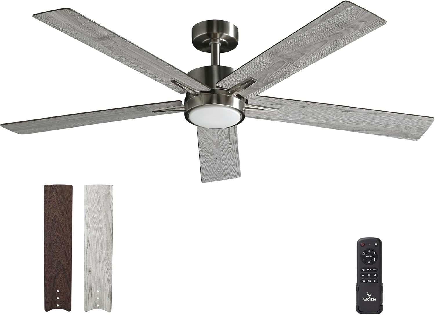 Vagizm 52" Ceiling Fan with Light, Remote, Dimmable, DC Motor,5 Blades, Modern