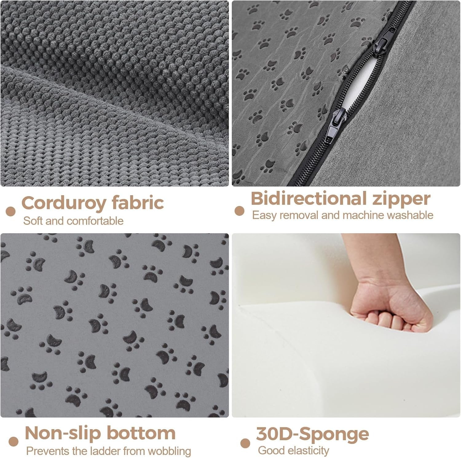 4 Step Dog Stairs Ramp for Bed Sofa Non Slip Washable Grey 73x40x51cm