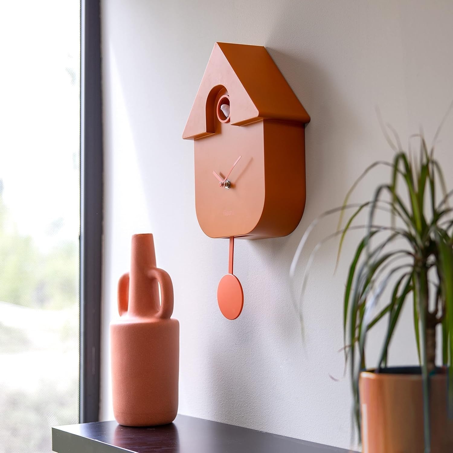 Terracotta Cuckoo Clock Modern Wall Clock Silent Pendulum Battery Operated
