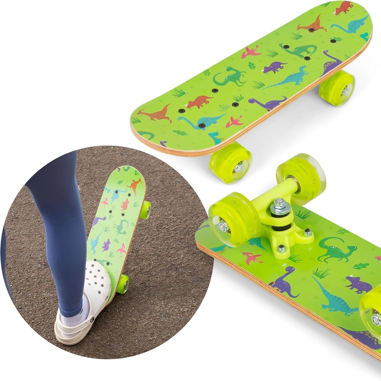 Kids Dinosaur Skateboard Flashing Wheels Mini Cruiser Anti Slip Deck Toy