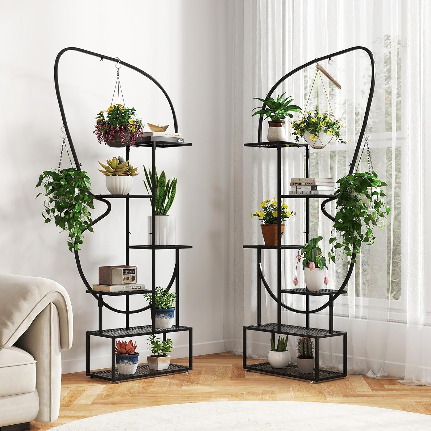 6 Tier Metal Plant Stand Butterfly Shape Indoor Outdoor Tall Flower Shelf Rack