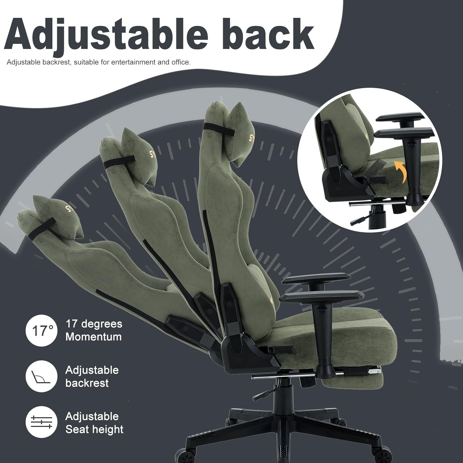 Large Ergonomic Gaming Chair Reclining Office Desk Swivel PC Green Footrest