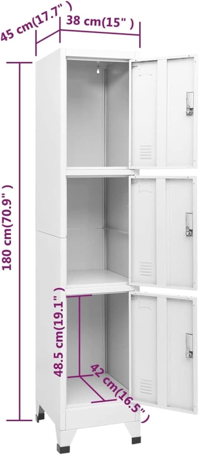 3 Door Metal Locker Cabinet Lockable Steel Storage Cupboard Office Gym 180cm