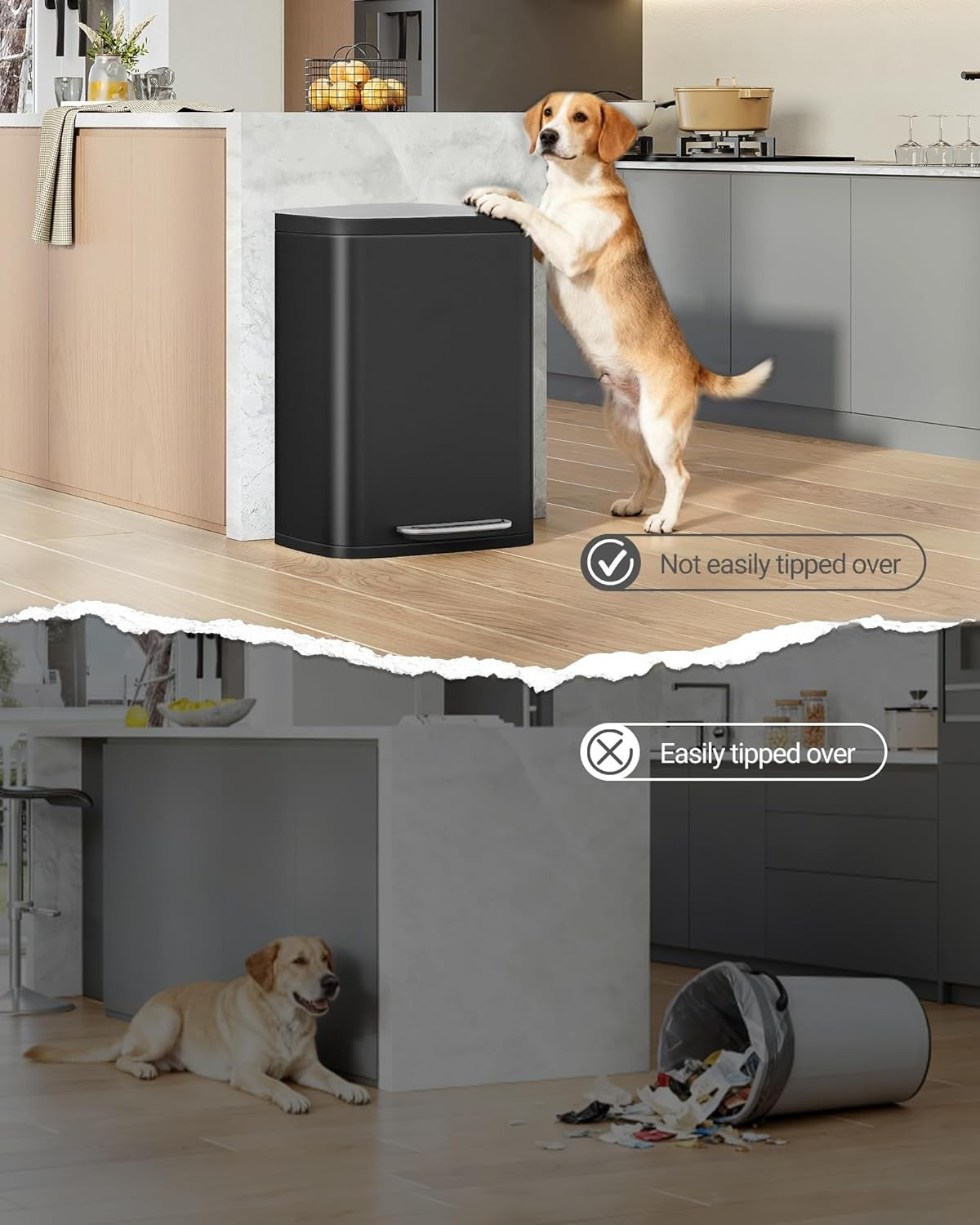 50L Stainless Steel Kitchen Bin Soft Close Pedal Black