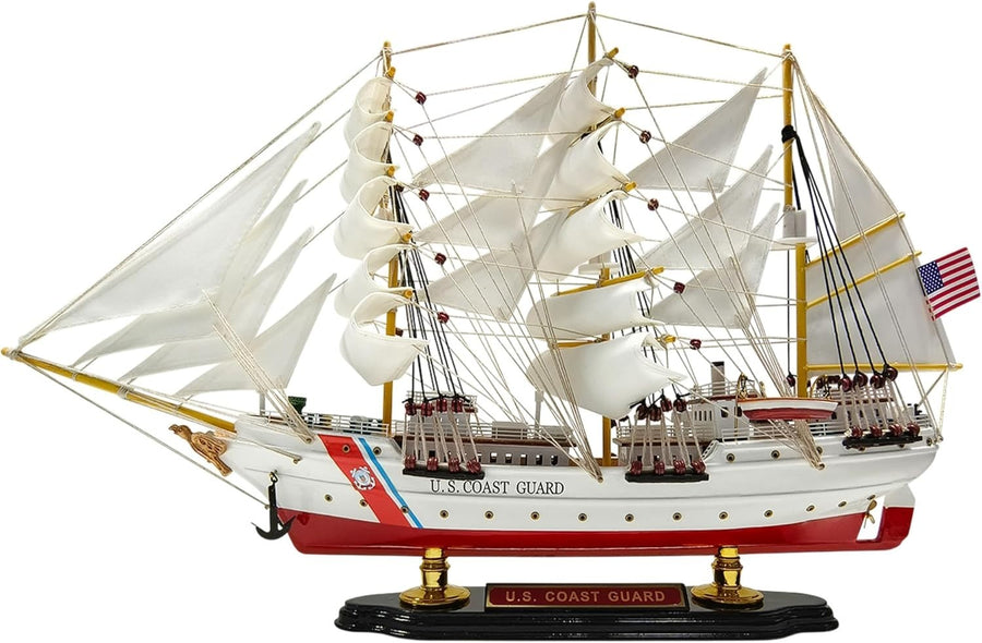 Wooden Coast Guard Cutter Ship Model 51cm Nautical Display Replica Ornament