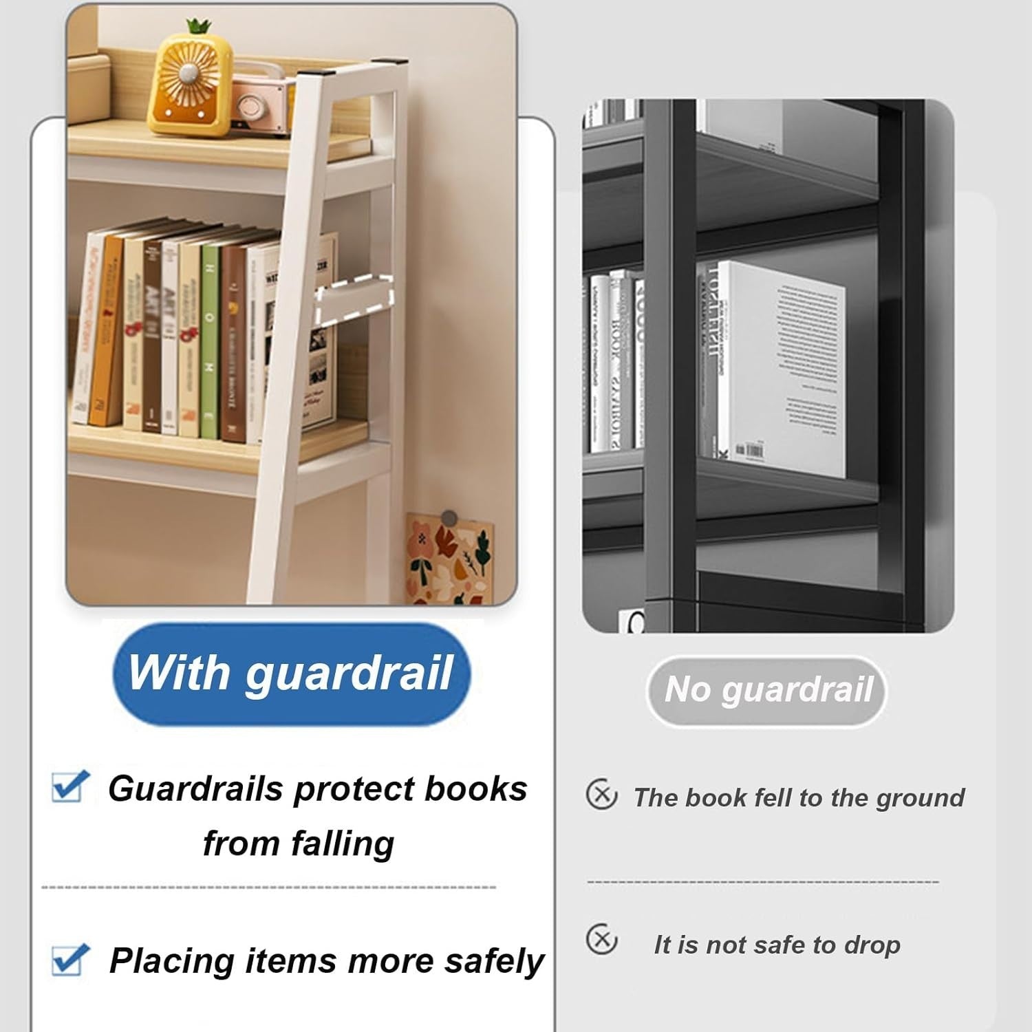 3-Tier Desktop Bookshelf Metal Frame Trapezoid Desk Hutch Storage Rack 95cm