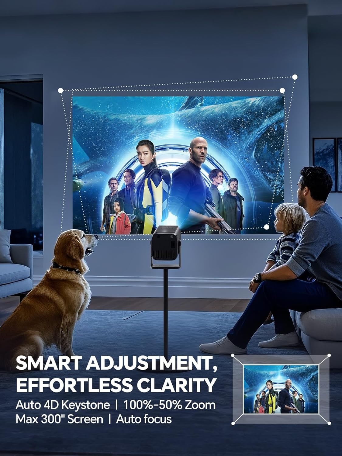 Smart Mini Projector 1080P 4K WiFi 6 Netflix YouTube Auto Focus