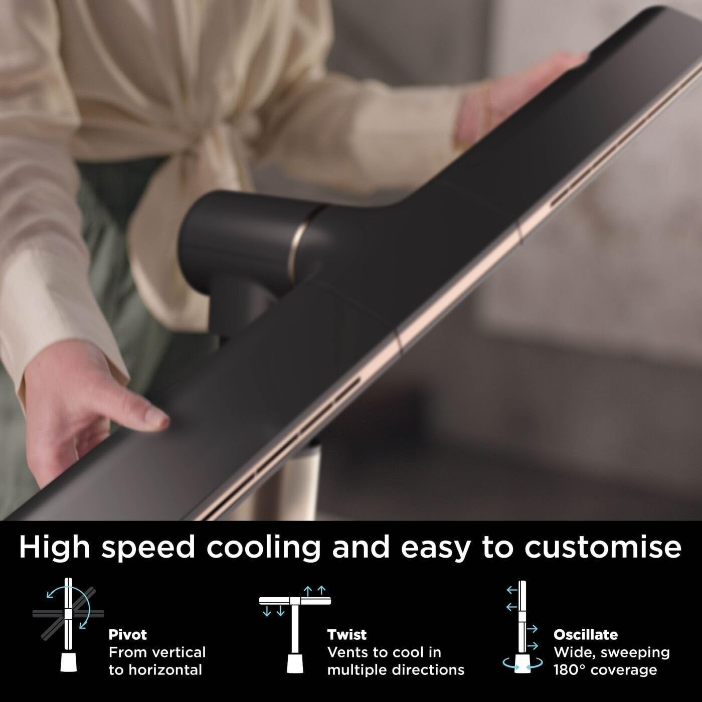 Bladeless Tower Fan Charcoal 10Speed Remote 180° Oscillating Quiet Floor Cooling