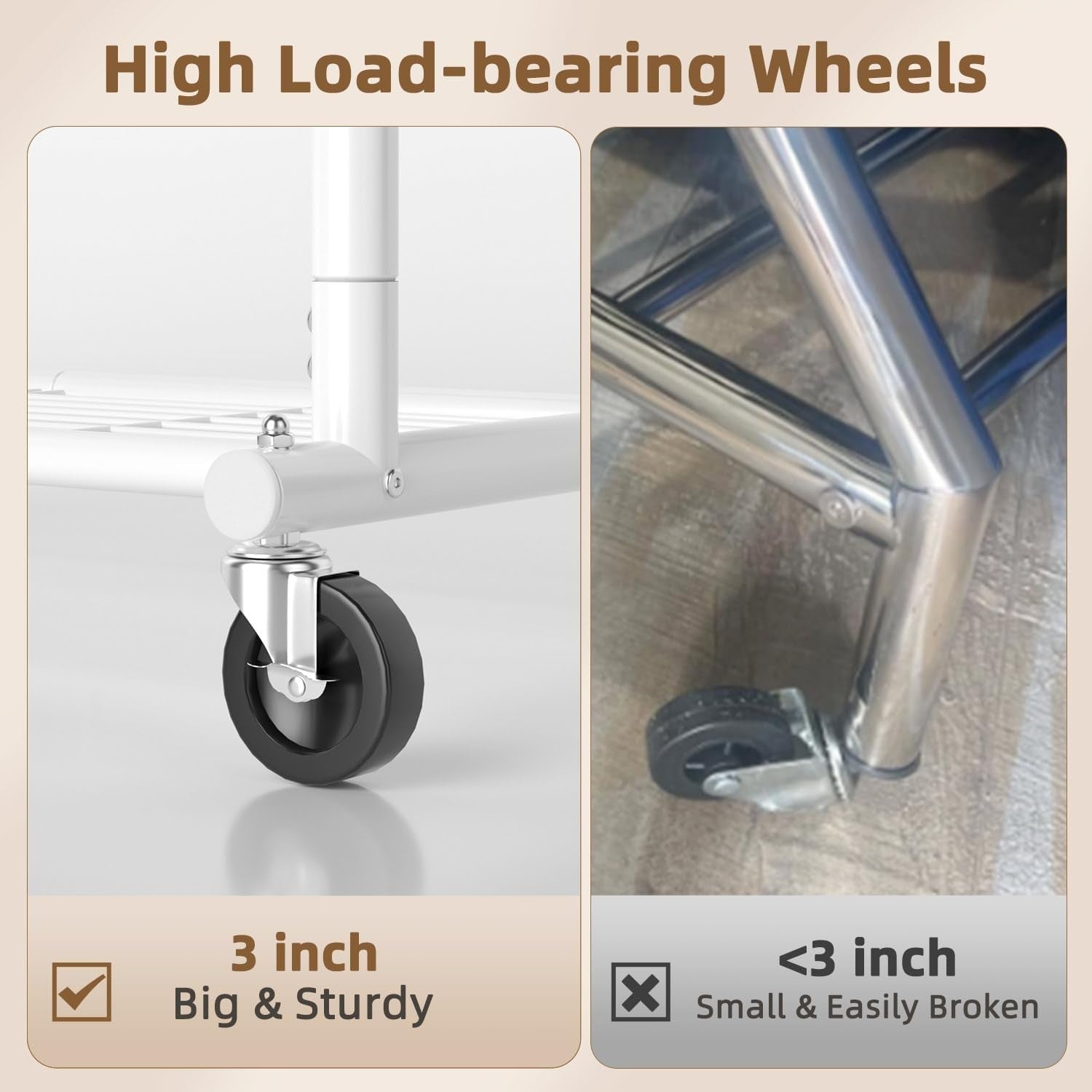 White Heavy Duty 252KG Clothes Rail With Shelves & Wheels