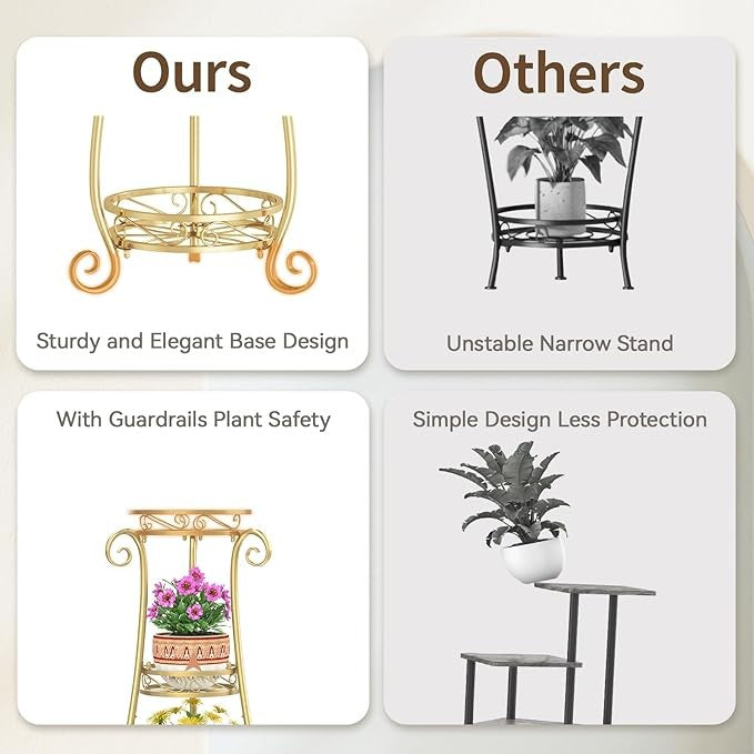 3 Tier Gold Metal Plant Stand Indoor Outdoor Tall Flower Pot Display Rack