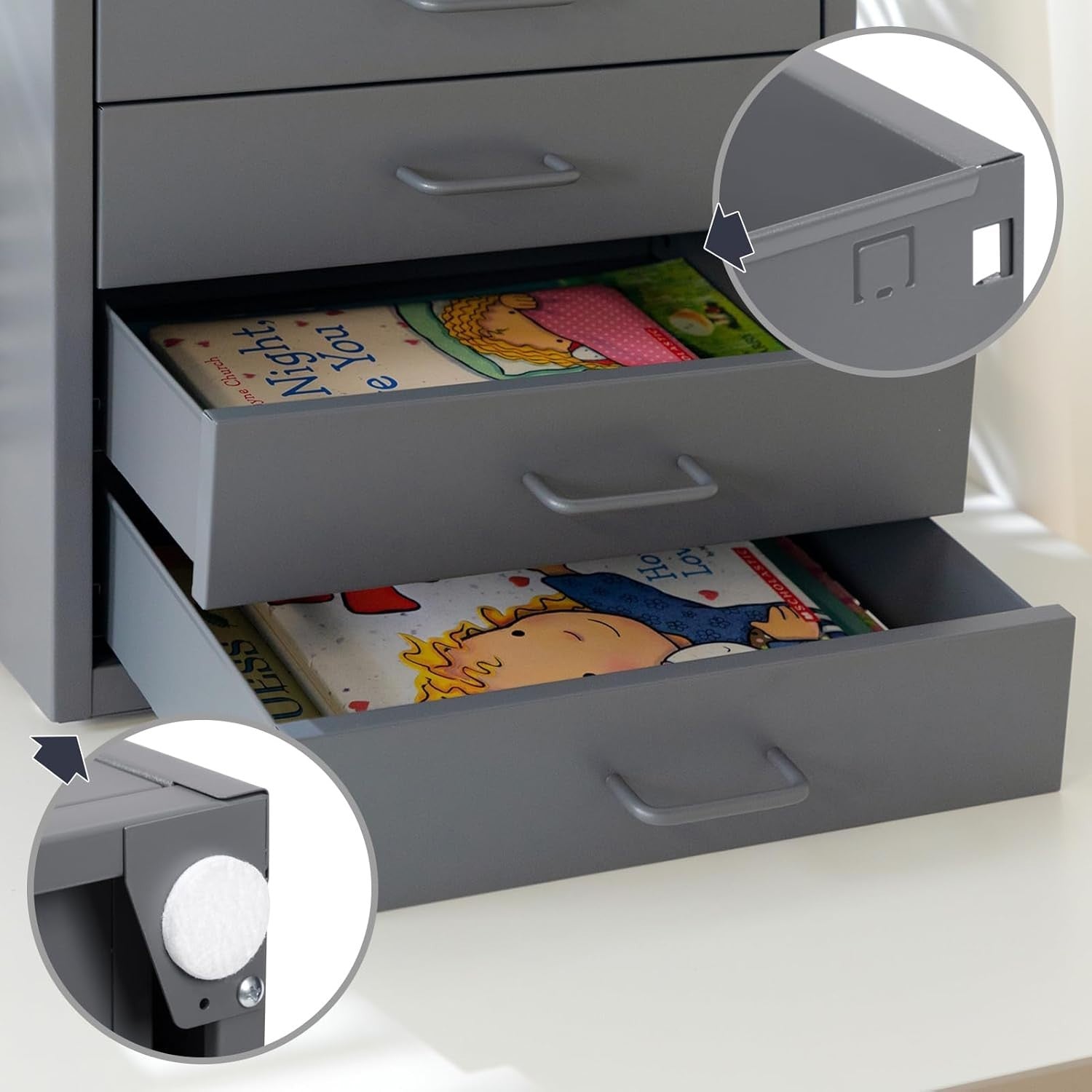Grey Desktop A4 File Cabinet 4 Drawer Metal Office Storage Organizer