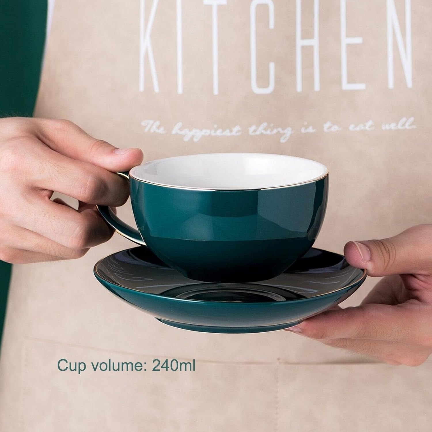 Tea For One Set Peacock Green Teapot Cup Saucer Ceramic Gift 350ml