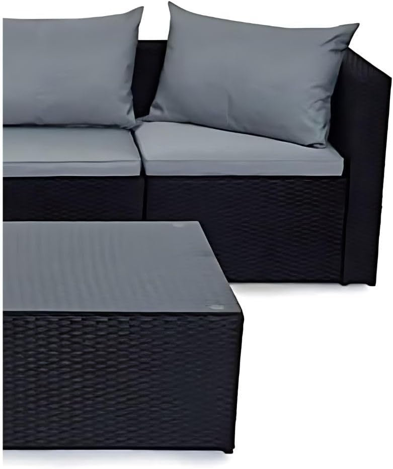 Black 6-Piece Outdoor Rattan Garden Sofa Set Modular Patio Couch with Cushions