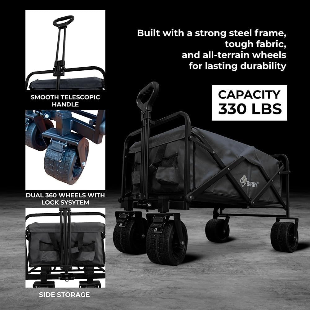 Black 150L Heavy Duty Folding Festival Trolley 330lbs Camping Beach Wagon Cart