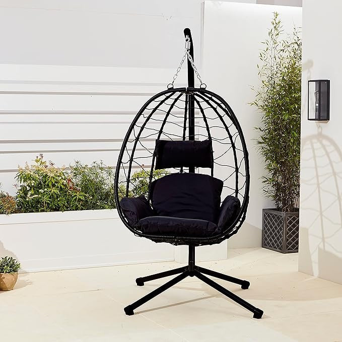Rattan Egg Chair Swing Hammock Seat w/ Cushions – Foldable 130KG Max