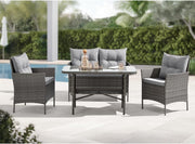 4 Seater Rattan Garden Furniture Set with Cushions & Glass Dining Table