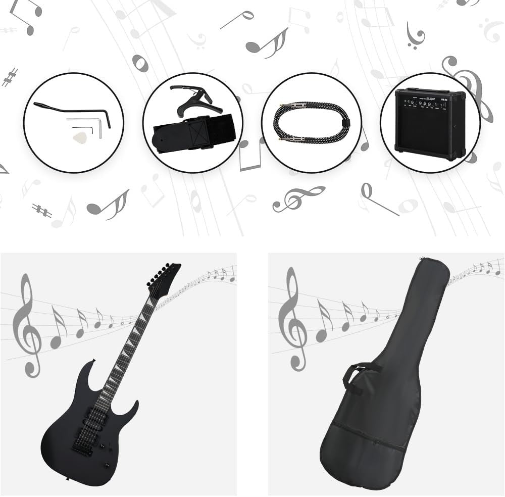 39" Electric Guitar Starter Kit HSH Pickups 20W Amp Matte Black