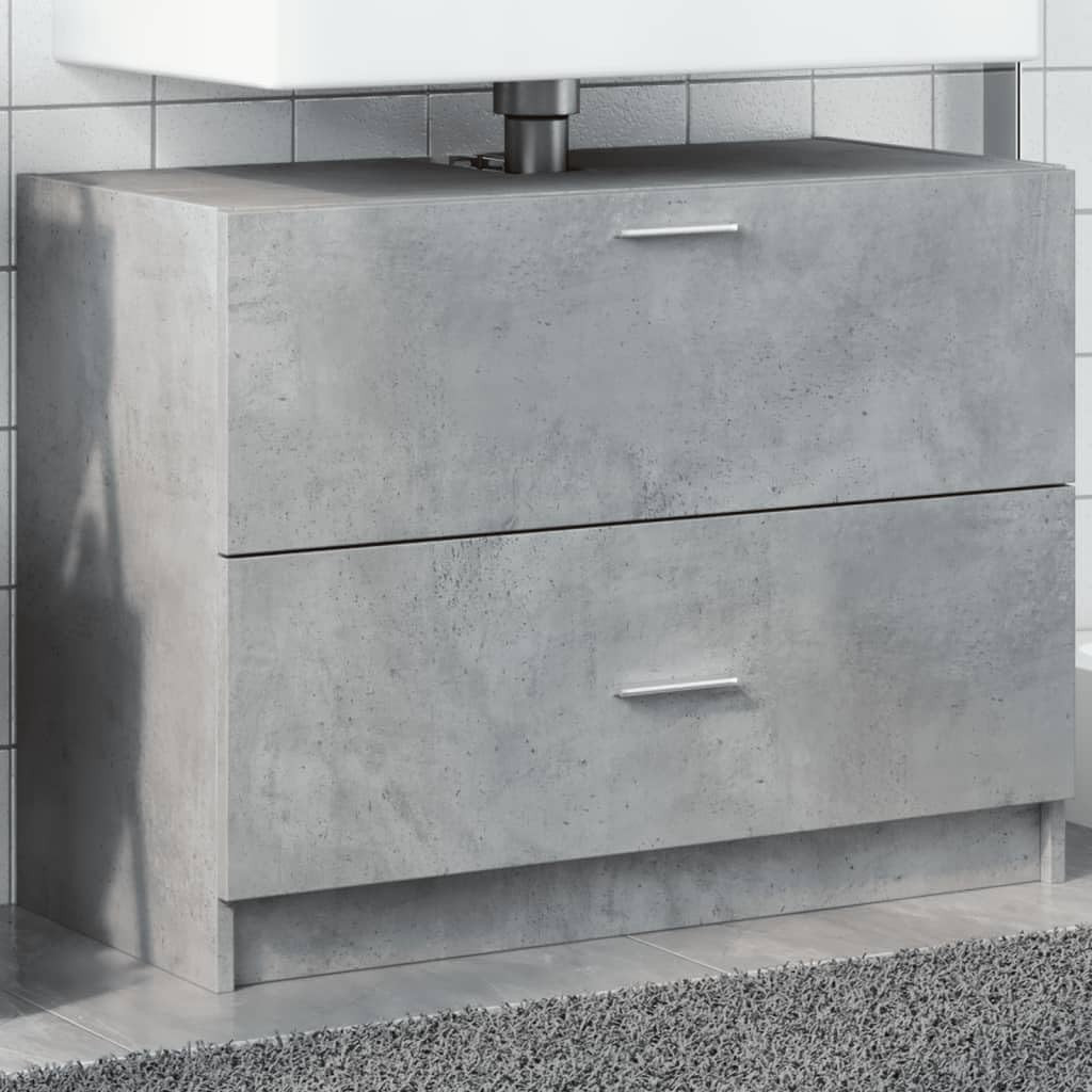 Concrete Grey Under Sink Bathroom Cabinet 78x37x59cm Modern Vanity Storage