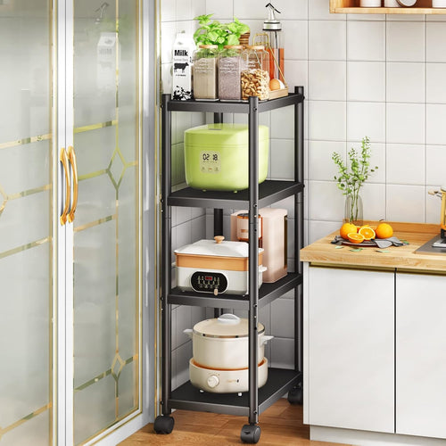 4 Tier Metal Storage Trolley on Wheels Narrow Shelving Unit Heavy Duty Rack