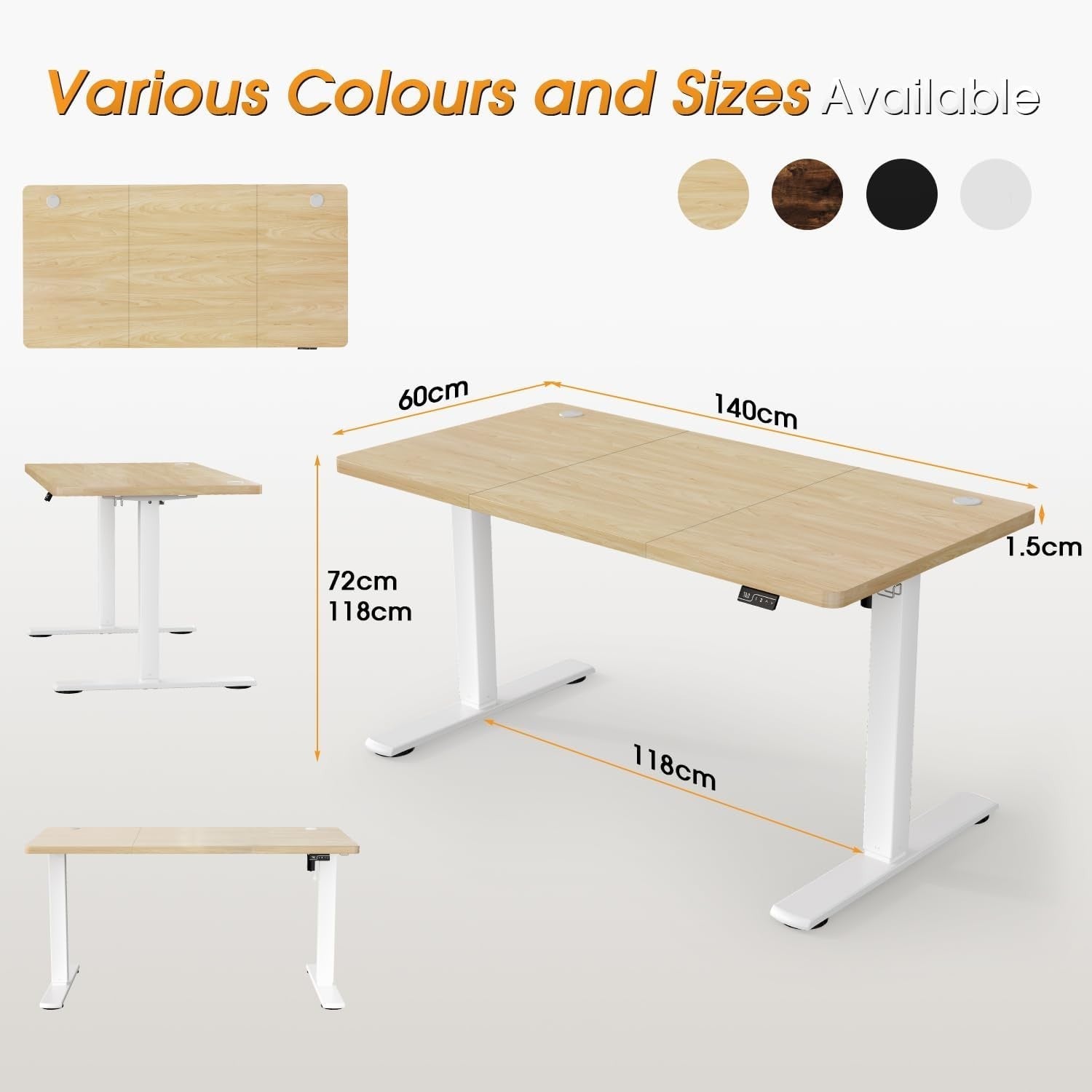 Electric Height Adjustable Desk 140x60cm | Sit Stand Office Table Beige