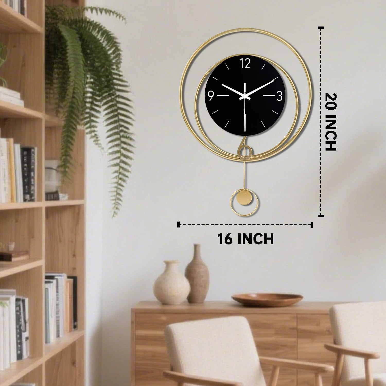 Black Modern Wall Clock 40x50cm Silent Quartz Pendulum Large Home Decor