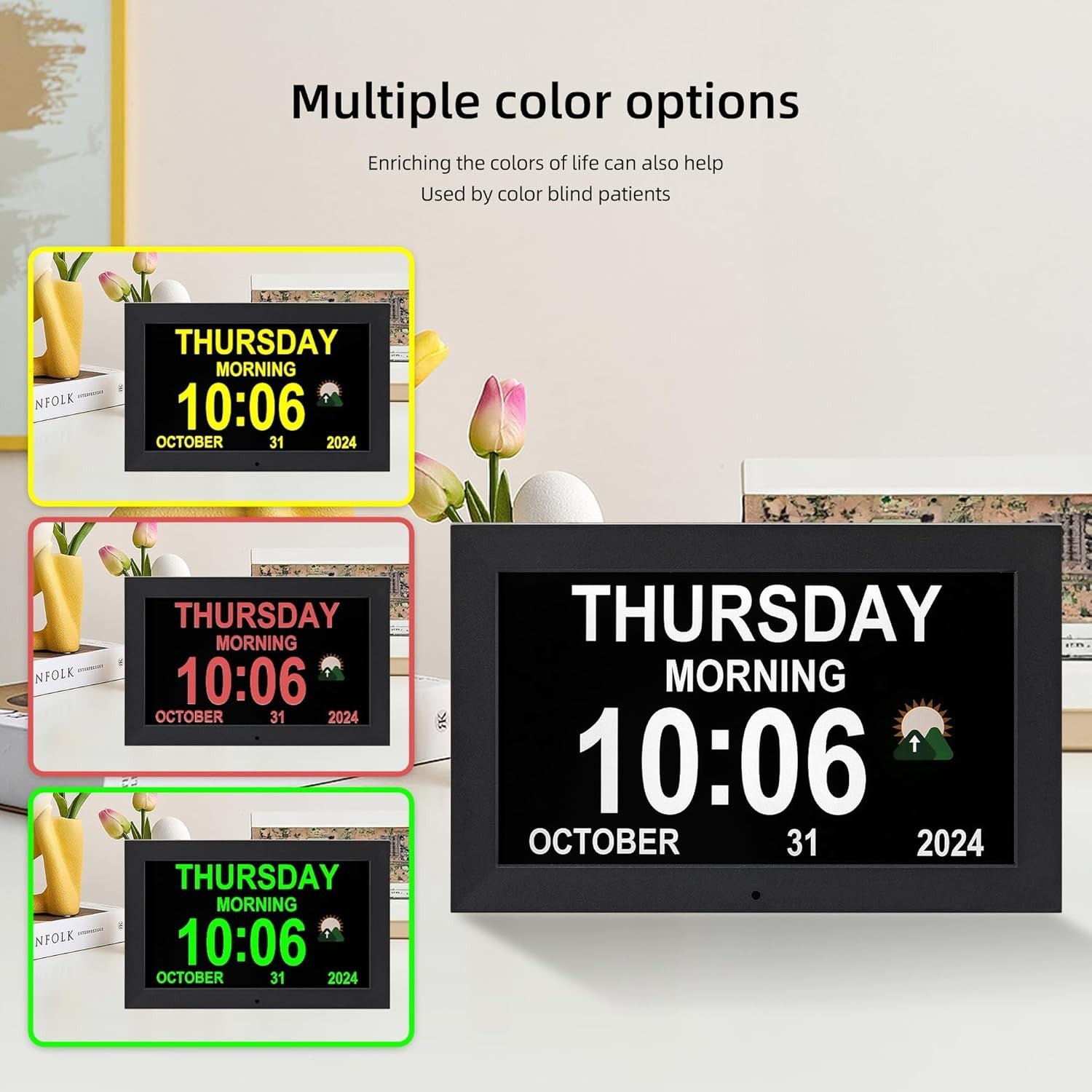 Large Digital Dementia Clock Date Day Time Alarm for Elderly Wall Desk
