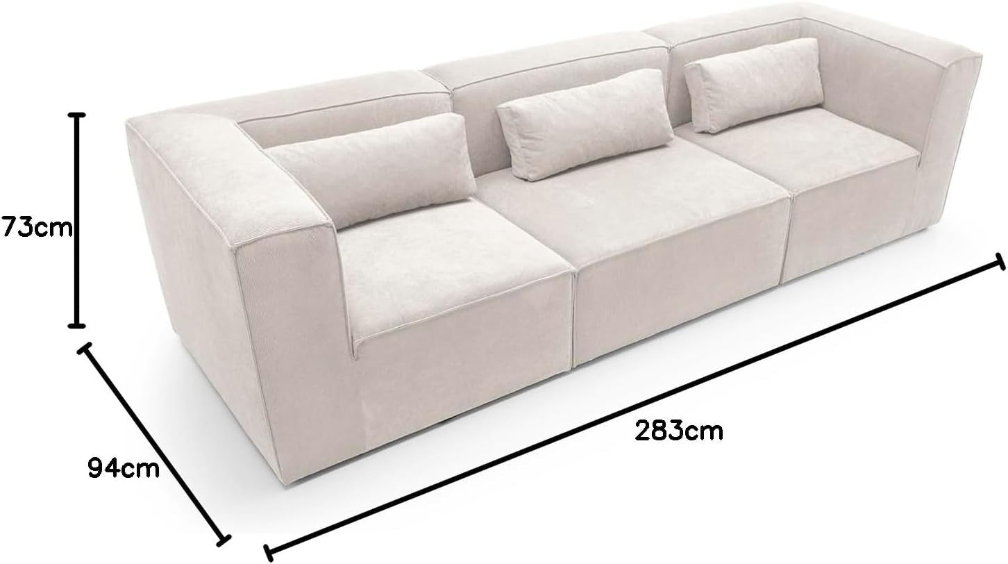 4 Seater White Cord Chenille Modular Sofa | Modern, Soft, Space-Saving Design