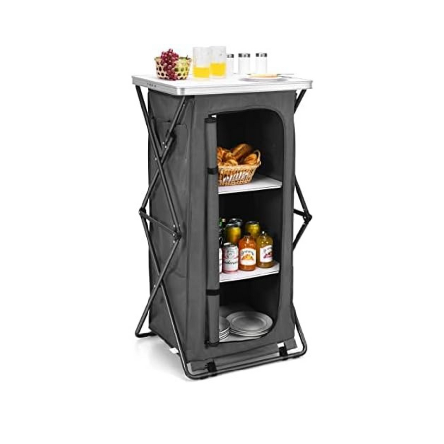 Folding Camping Cupboard 3 Shelves Waterproof Portable BBQ Storage Unit