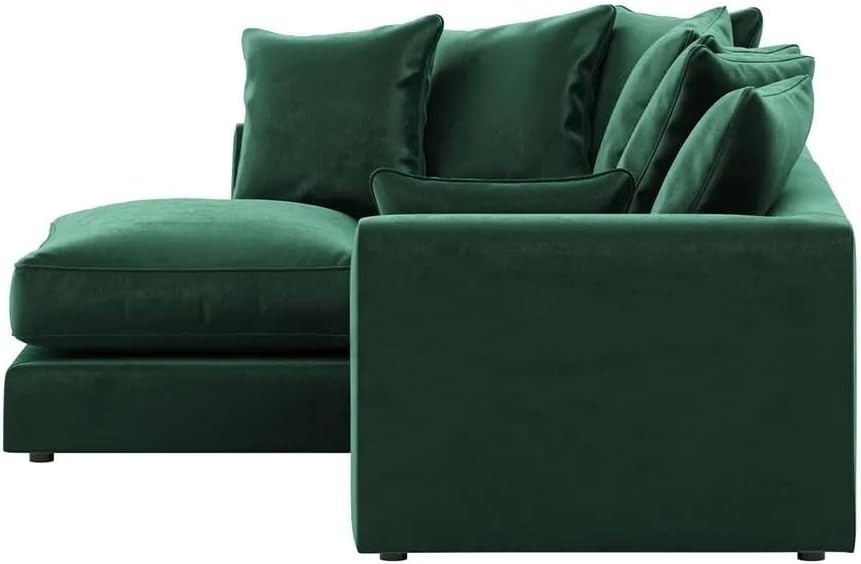 Green Velvet 4 Seater L Shape Corner Sofa with Footstool – Plush Memory Foam