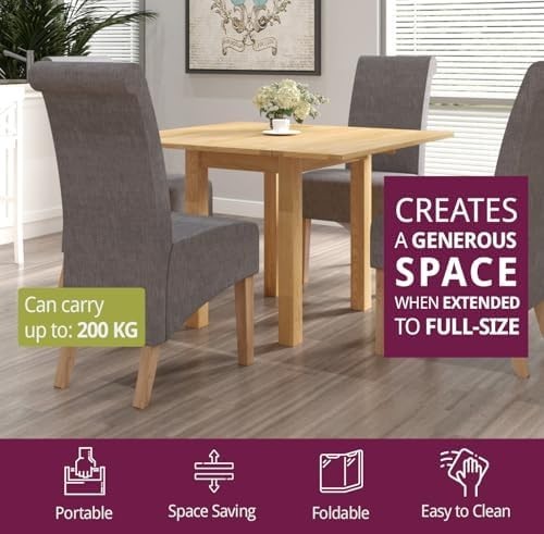 Folding Oak Dining Table 110cm Extendable Rectangular Kitchen Table