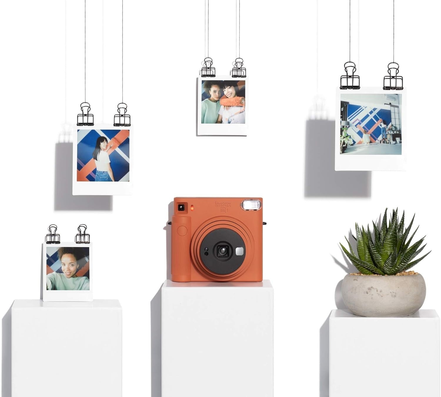 Square Instant Camera Orange 10 Shot Film Selfie Mode Auto Exposure