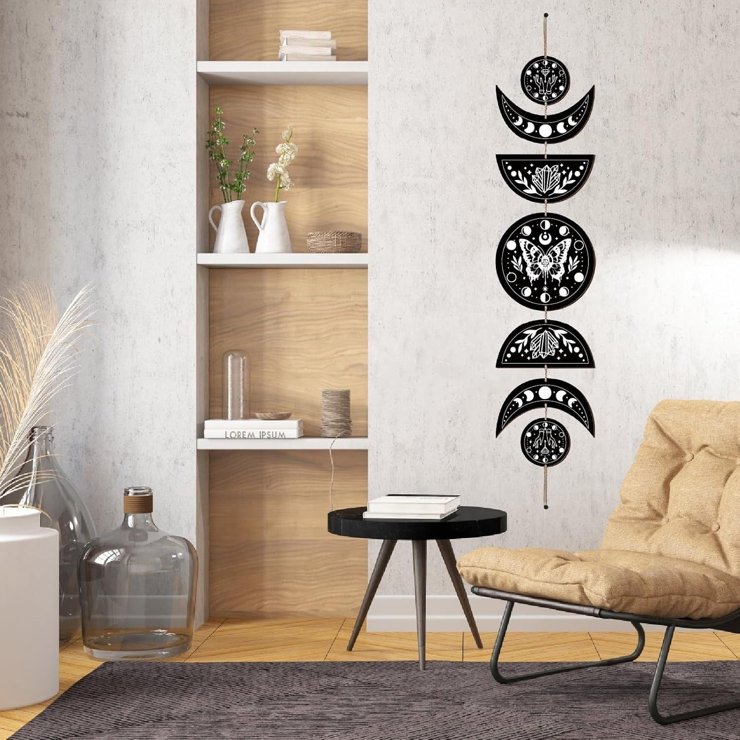 Moon Phase Wall Decor Wooden Boho 7-Piece Butterfly Art