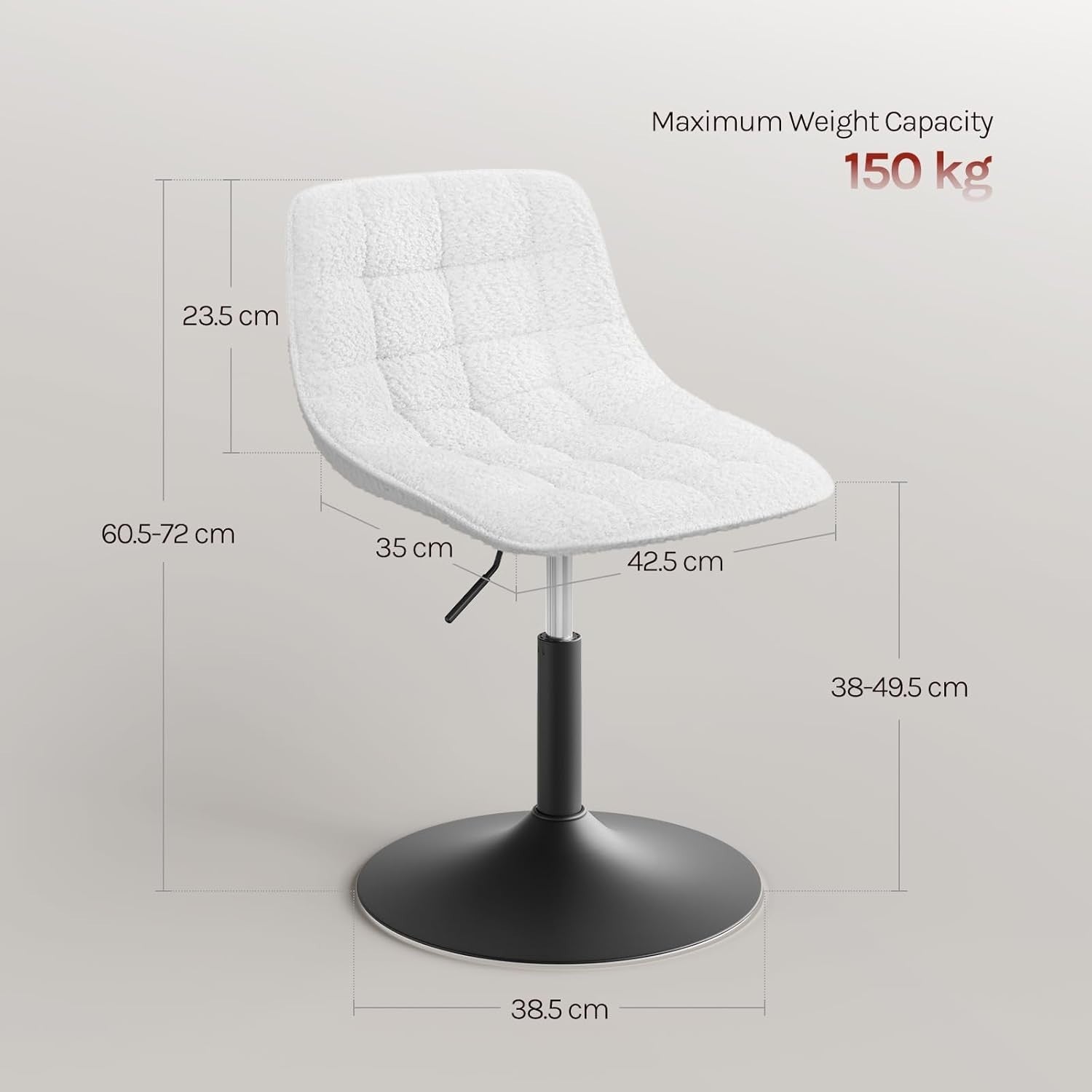 White Swivel Vanity Chair Height Adjustable Chenille Dressing Table Stool