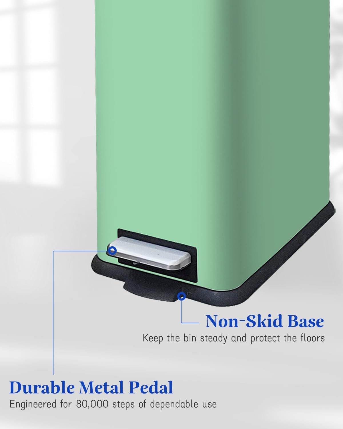 17L Green Stainless Steel Pedal Bin Slim Bathroom Soft Close