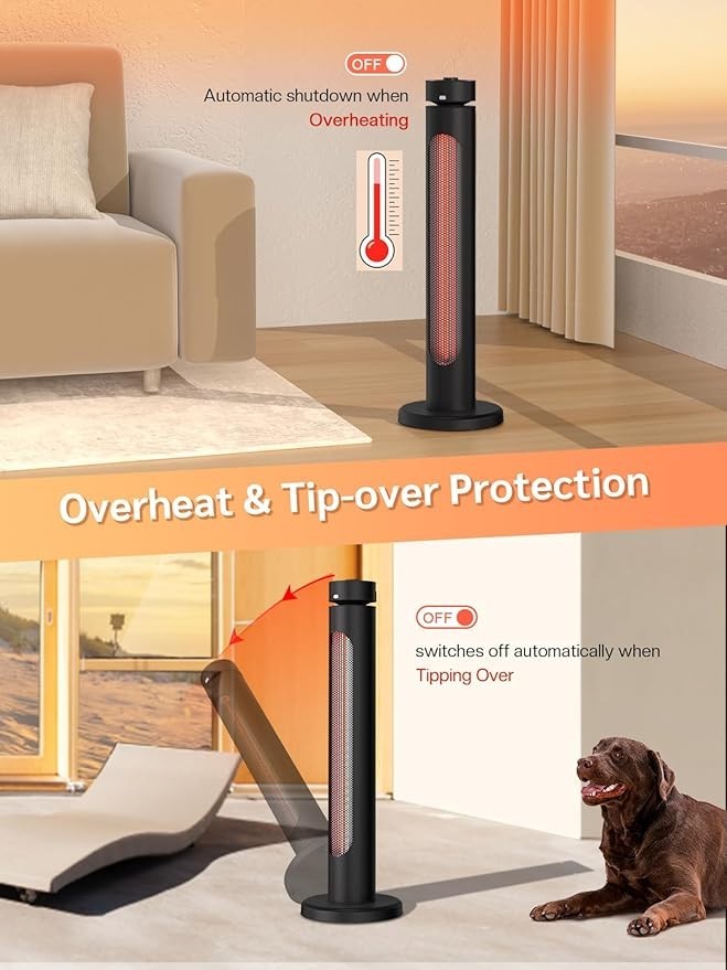 Outdoor Infrared Heater 1500W Fast Heating 8 Modes Remote Tip-Over Safe