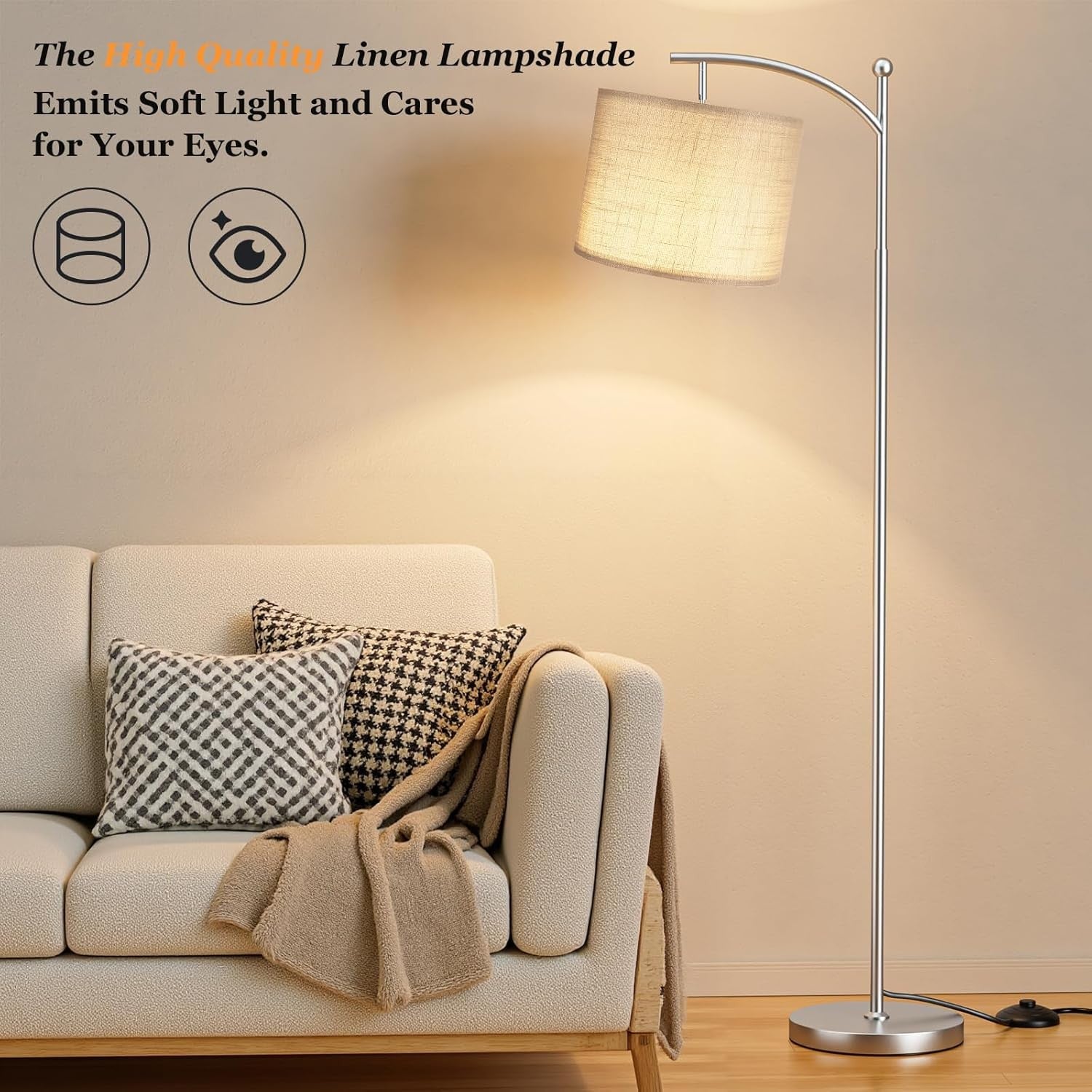 Modern Arc Floor Lamp Dimmable LED Remote Control Living Room