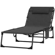 Reclining Padded Folding Sun Lounger Adjustable 5-Position Black Chair
