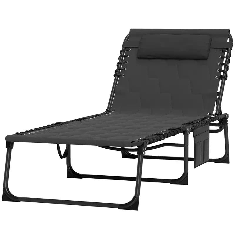 Reclining Padded Folding Sun Lounger Adjustable 5-Position Black Chair