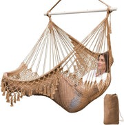 Brown Hanging Hammock Chair – Soft Cotton Mesh, Wide Seat, 120kg Max